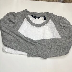 Veronica Beard Baseball Tee. 3/4 length sleeve. Puff shoulder detail.